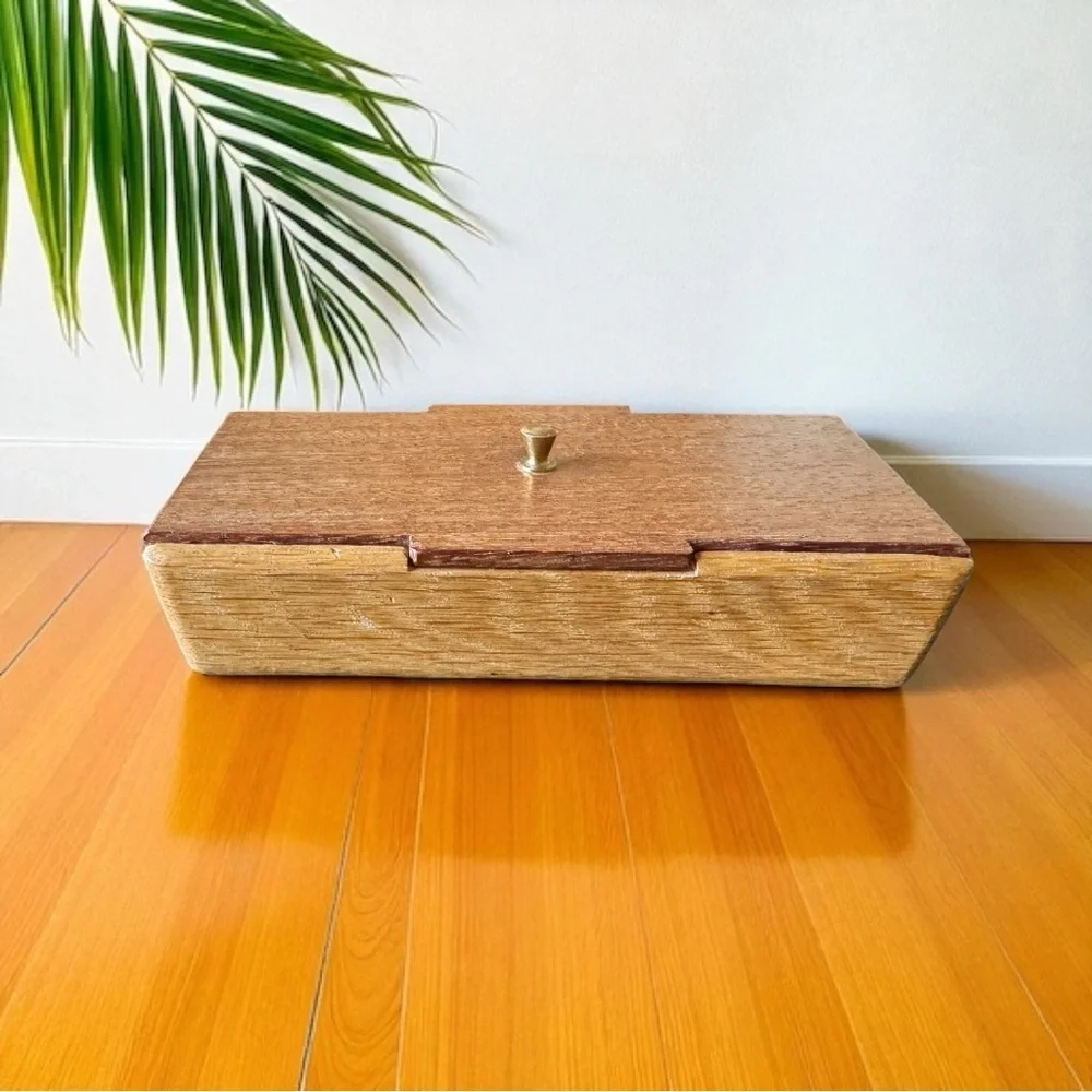 Handcrafted Wooden Trinket Box with Brass Knob – Artist Marked